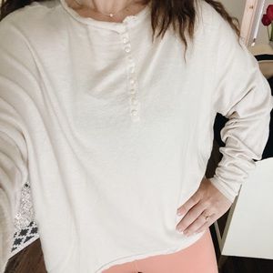 james street co. funnel henley made in LA silk blend sweater. ivory. size small